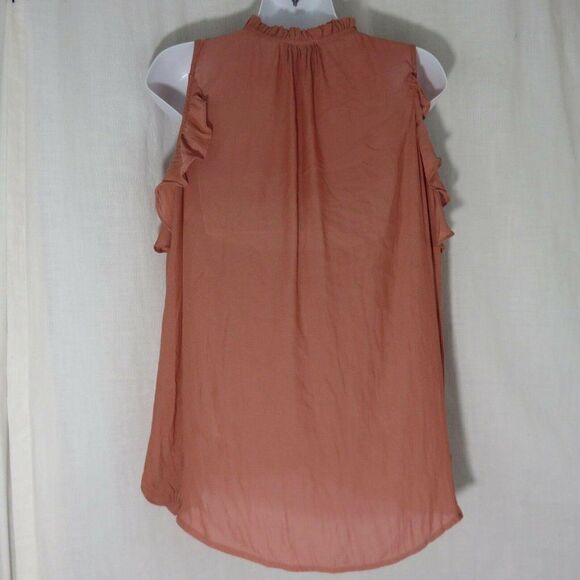 Anthropologie Maeve Liesel Cold Shoulder Ruffle Blouse M Dusty Rose Boho Shirt - Picture 7 of 9